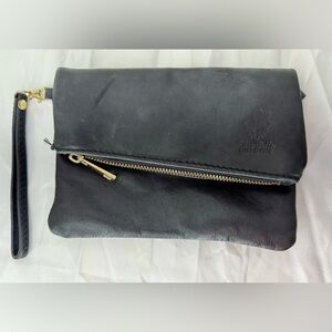Vera Pelle Purse Clutch Zip Italy Leather Black
